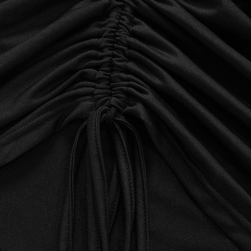 One Shoulder Long Sleeve Asymmetric Cutout Ruched Drawstring Mini Dress