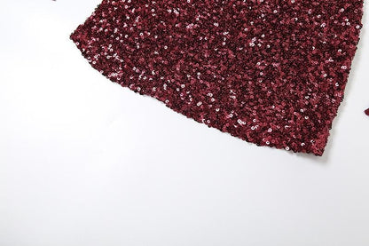 Sequin Strapless Tube Mesh Gloves Choker Backless Mini Dress