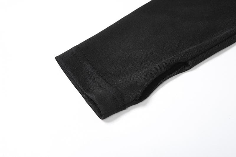 One-Shoulder Asymmetric Hem Sheer Mesh Panel Thumbhole Sleeve Mini Dress