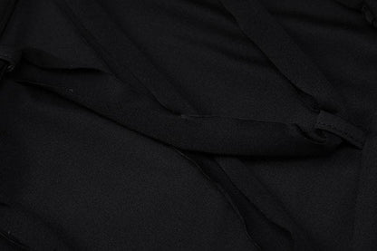 One Shoulder Bandage Lace Up Ribbon Strap Tassel Hem Mini Dress