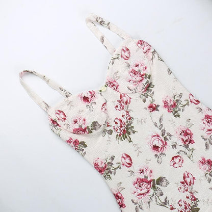 Sweetheart Neck Spaghetti Strap Floral Jacquard Bustier Mini Dress