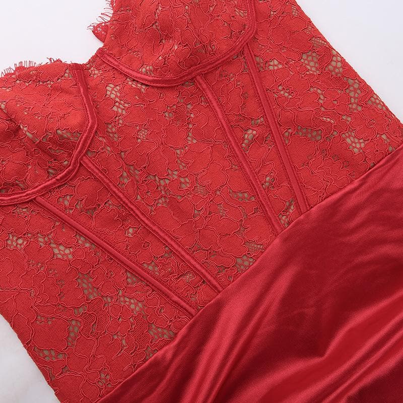 Lace Corset Bodice Sweetheart Spaghetti Strap Satin Mini Dress