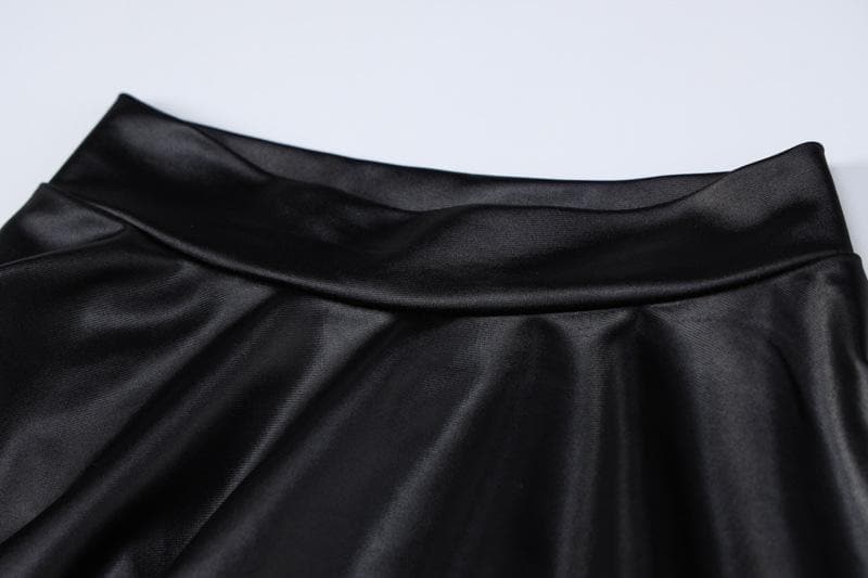 Mock Neck Long Sleeve Side Ruched Shiny Faux Leather Mini Dress