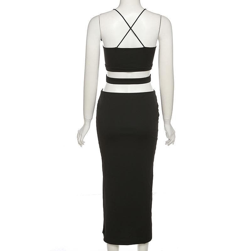 Deep V Cutout Front Side Slit Bodycon Maxi Dress