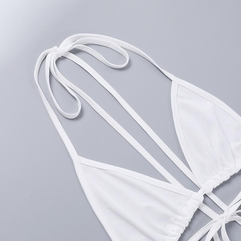 Off Shoulder Halter Tie Fishnet Mesh Bikini Cover Up Mini Dress
