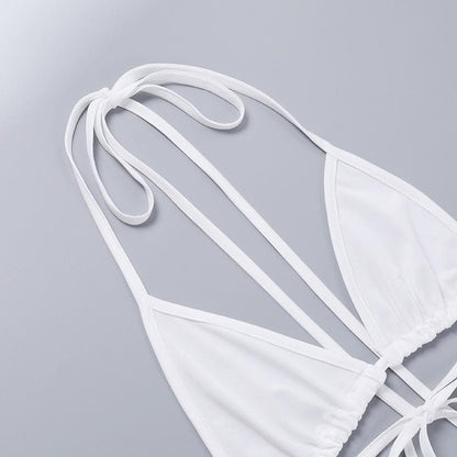 Off Shoulder Halter Tie Fishnet Mesh Bikini Cover Up Mini Dress