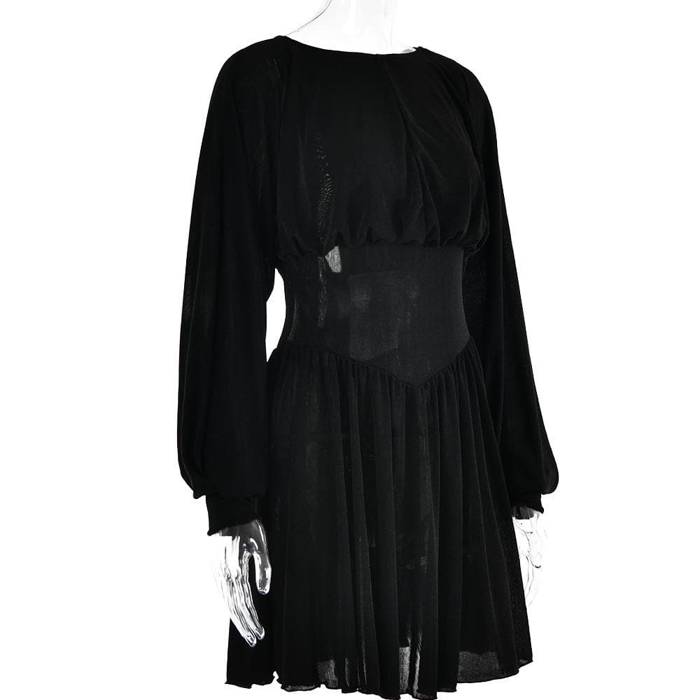 Button Ruched Corset Long Sleeve Mini Dress