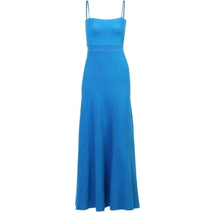 Square Neck Spaghetti Strap Rib Knit Waistband Bodycon Midi Dress