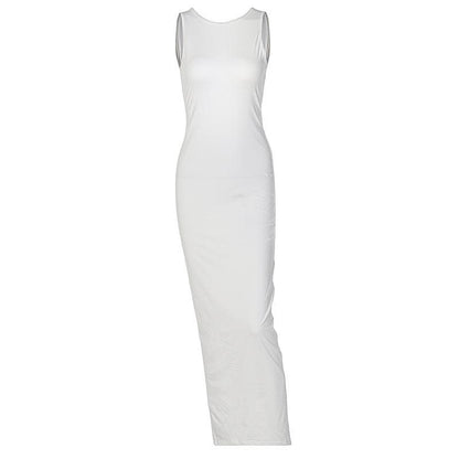 Wide Strap Deep Scoop Back Vent Column Maxi Dress