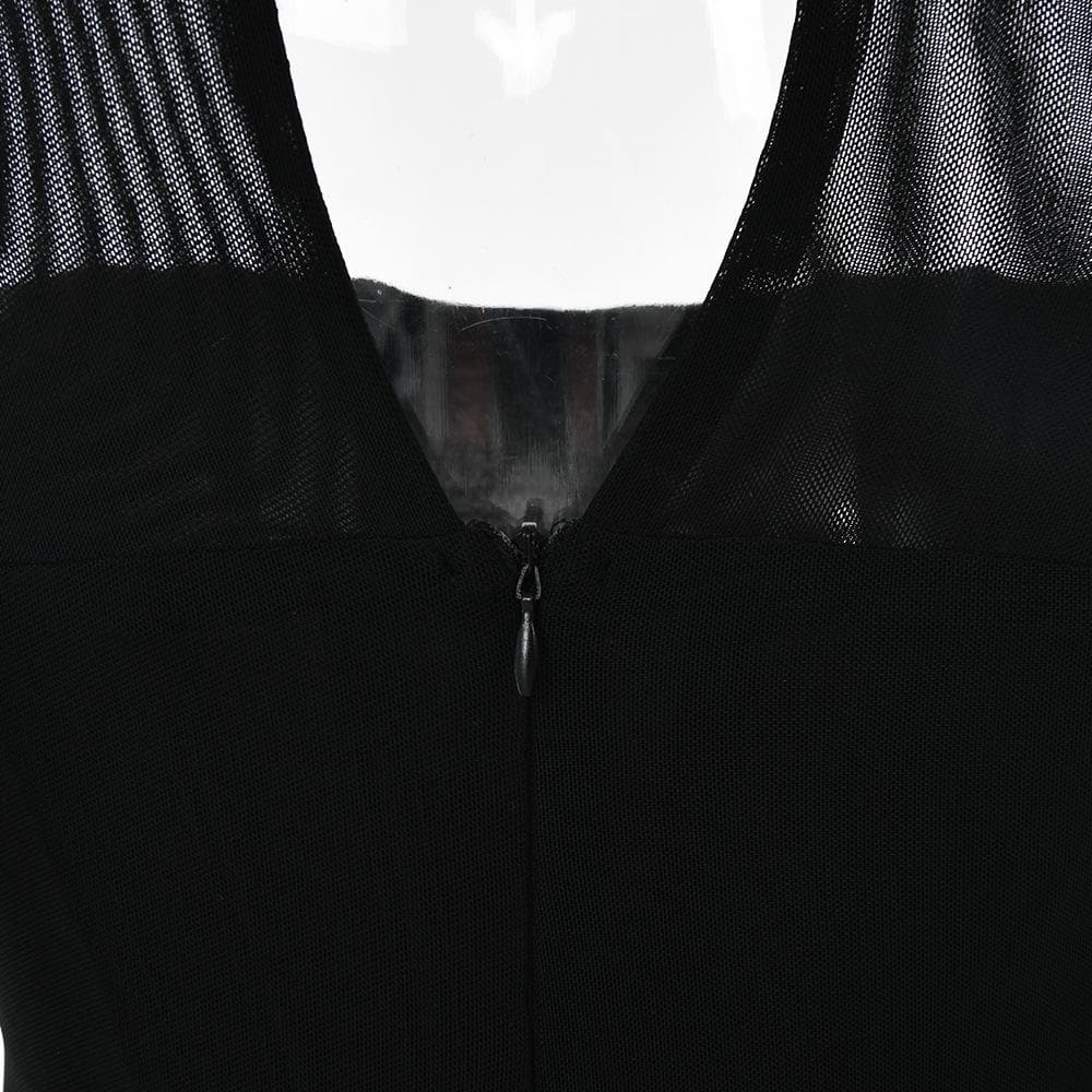 Choker Neck Chest Cutout Mesh Sleeve Zip Up Bodycon Midi Dress