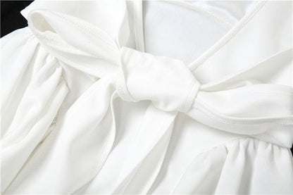 Square Neck Basque Waist Flared Bow Tie Back Mini Dress