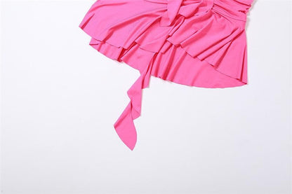 Halter Tie Neck Mesh Corset Vertical Ruffle Bodycon Mini Dress