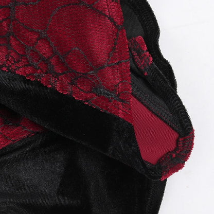 Halter Lace Trim Velvet Corset Tiered Train Skirt Set