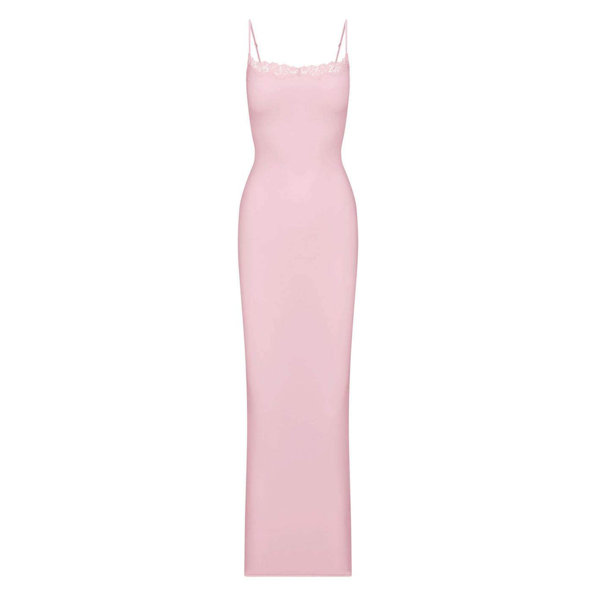 Square Neck Lace Trim Spaghetti Strap Backless Bodycon Maxi Dress