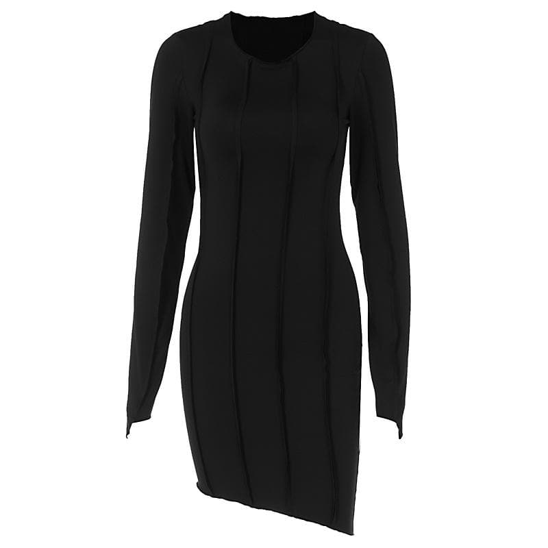 Stitch Crewneck Exposed Seam Long Sleeve Mini Dress