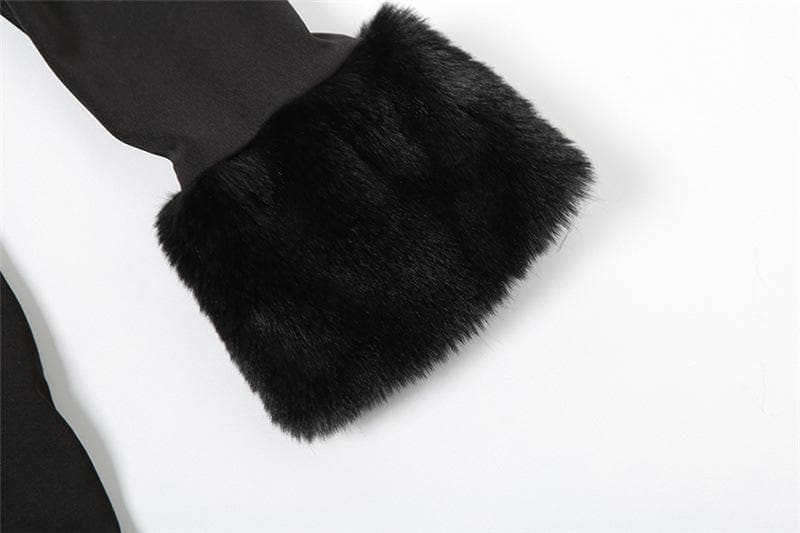 Faux Fur Trim Neckline Cuff Hem Off Shoulder Long Sleeve Bodycon Mini Dress