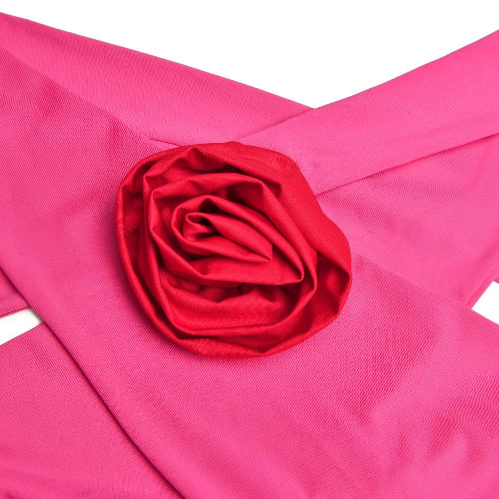 Halter Neck Flower Applique Cutout Cross Front Contrast Ruched Maxi Dress