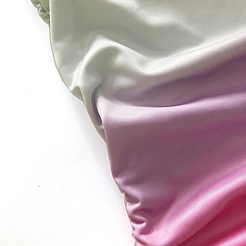 Gradient Ombre Ruched Square Neck Spaghetti Strap Bodycon Mini Dress