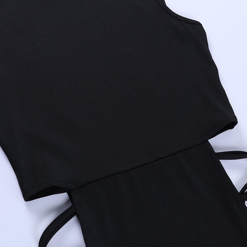 High Mock Neck Sleeveless Lace Up Side Hip Slit Bodycon Maxi Gown