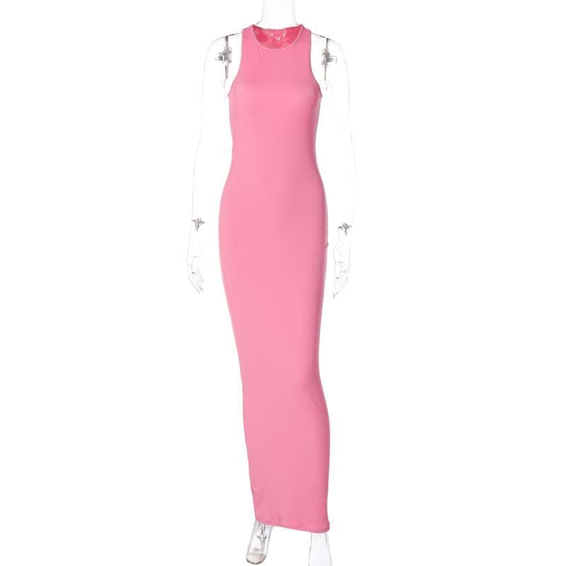 Sleeveless Crew Neck Bodycon Tank Maxi Dress