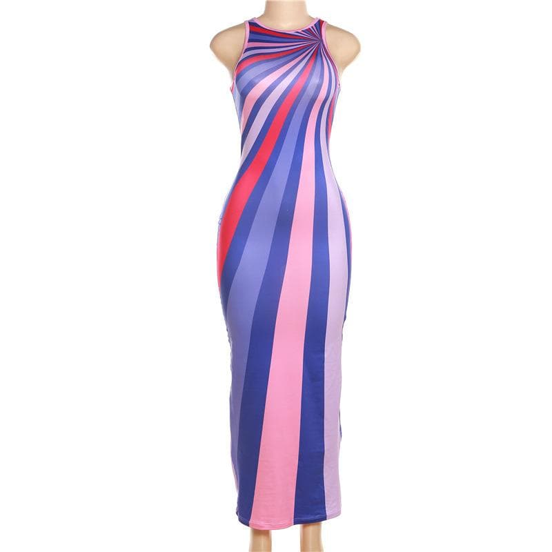 Sunburst Stripe Cut In Sleeveless Bodycon Maxi Dress