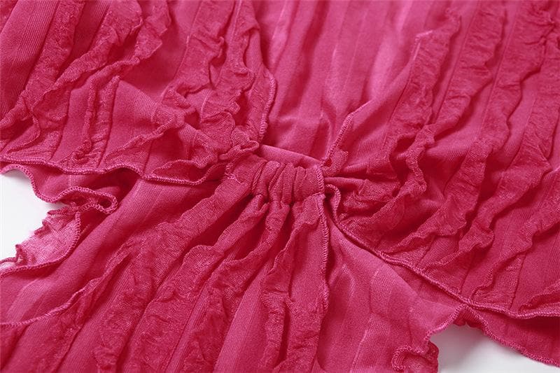 V Neck Ruffle Bell Sleeve Waist Cutout Mini Dress