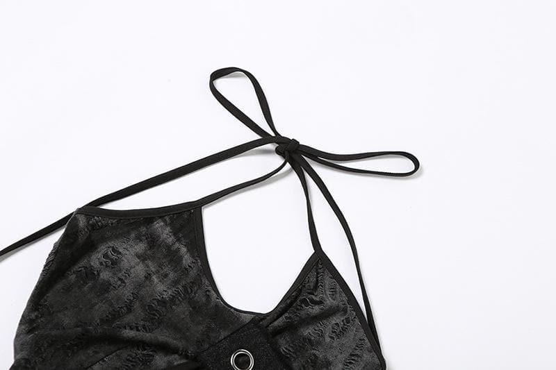 Halter Grommet Criss-Cross Strap Cutout Mini Skirt Set