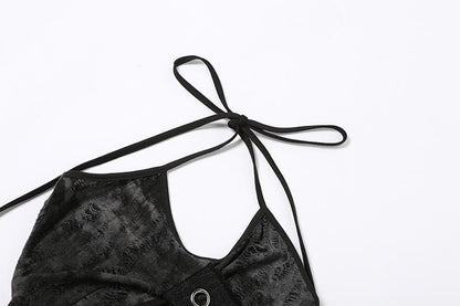 Halter Grommet Criss-Cross Strap Cutout Mini Skirt Set