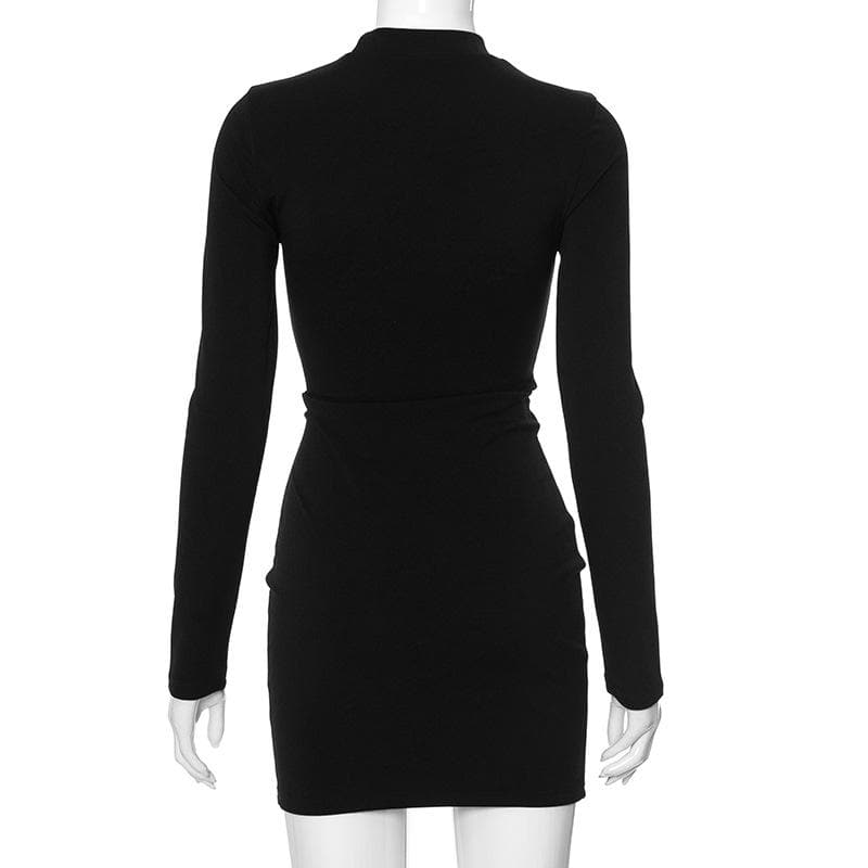 Mock Neck Long Sleeve Heart Cutout Bodycon Mini Dress
