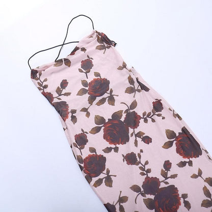 Cowl Neck Criss Cross Strap Floral Mermaid Maxi Gown