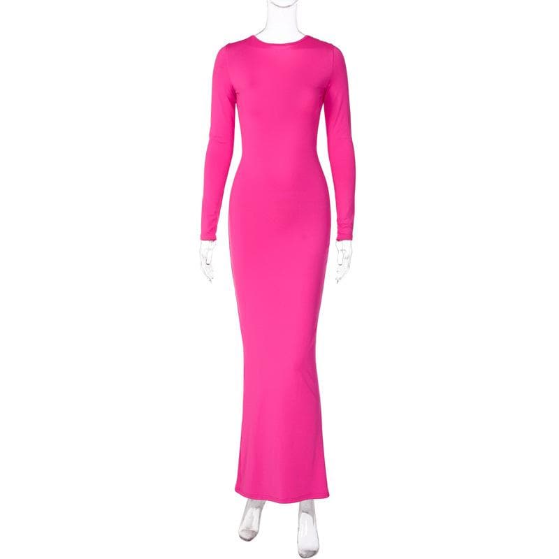 Deep V Long Sleeve Convertible Neckline Ruched Maxi Dress
