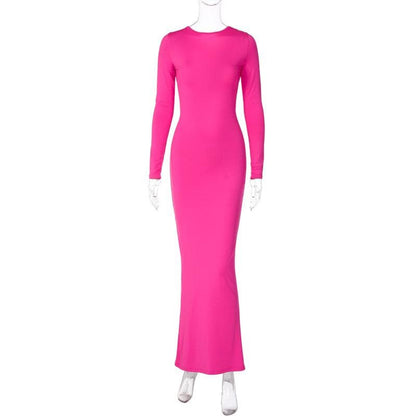 Deep V Long Sleeve Convertible Neckline Ruched Maxi Dress