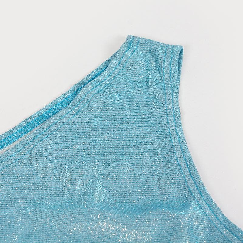 One Shoulder Shimmer Knit Glitter Texture Bodycon Mini Dress