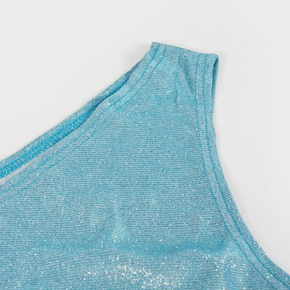 One Shoulder Shimmer Knit Glitter Texture Bodycon Mini Dress