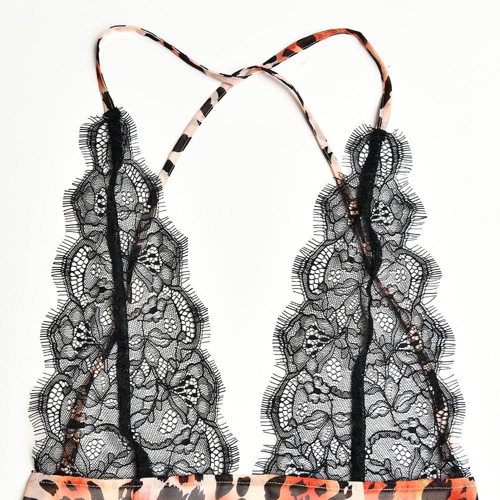 Lace Bodice Plunge V Neck Abstract Floral Maxi Dress