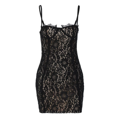 Floral Lace Sweetheart Bustier Spaghetti Strap Zip Back Mini Dress