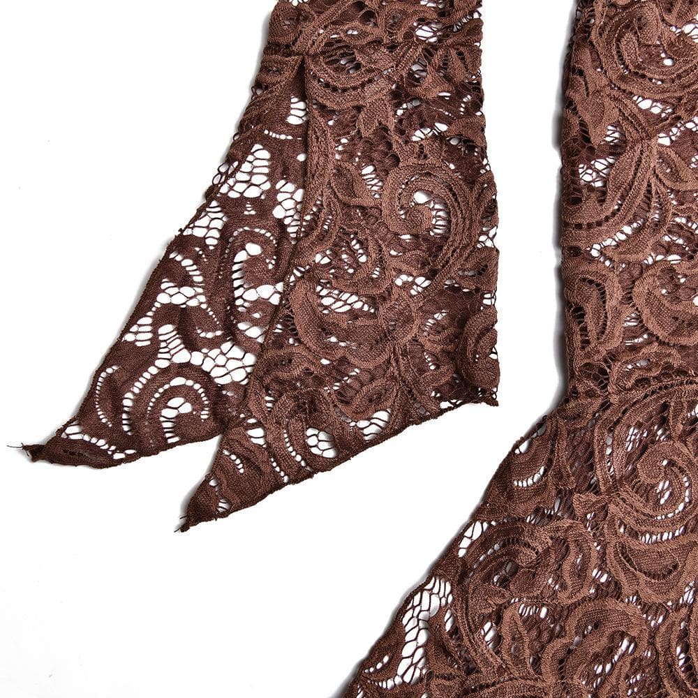 Floral Lace Bell Sleeve Handkerchief Hem V-Neck Mini Dress