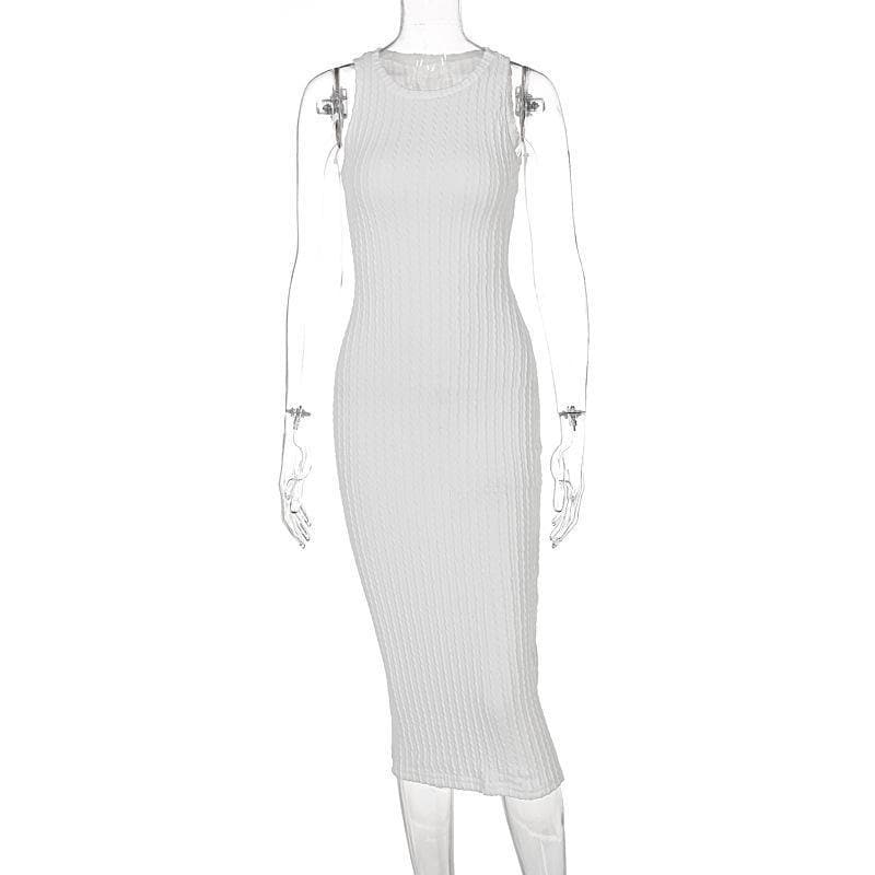 Crewneck Cable Knit Sleeveless Bodycon Midi Dress