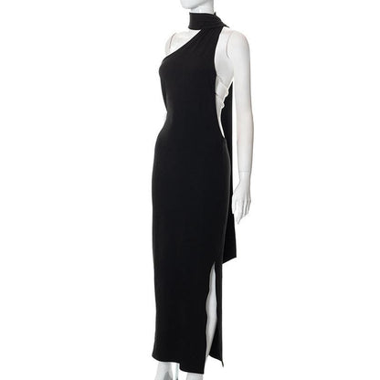 One Shoulder Choker Neck Column Bodycon Maxi Dress