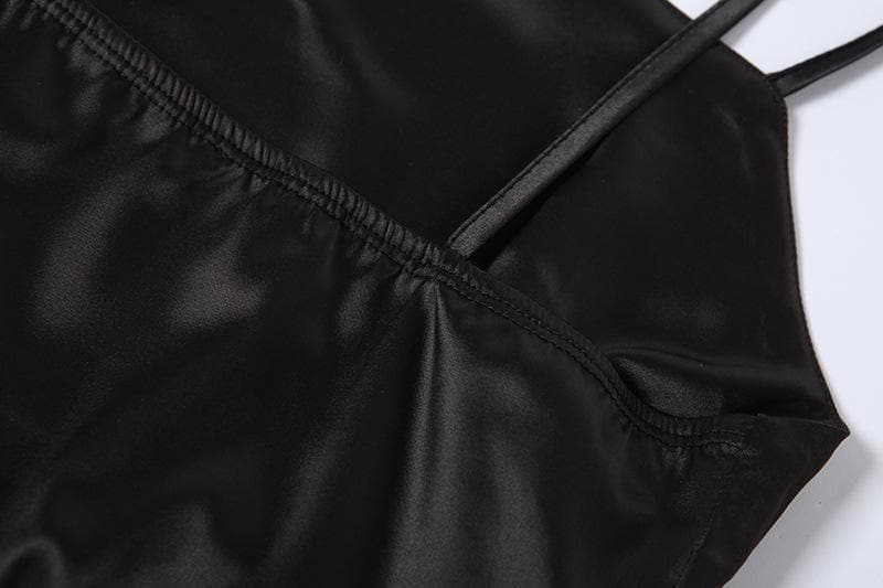 Satin Square Neck Side Ruched Drawstring Slit Bodycon Midi Dress