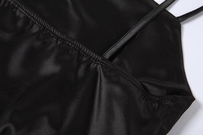 Satin Square Neck Side Ruched Drawstring Slit Bodycon Midi Dress