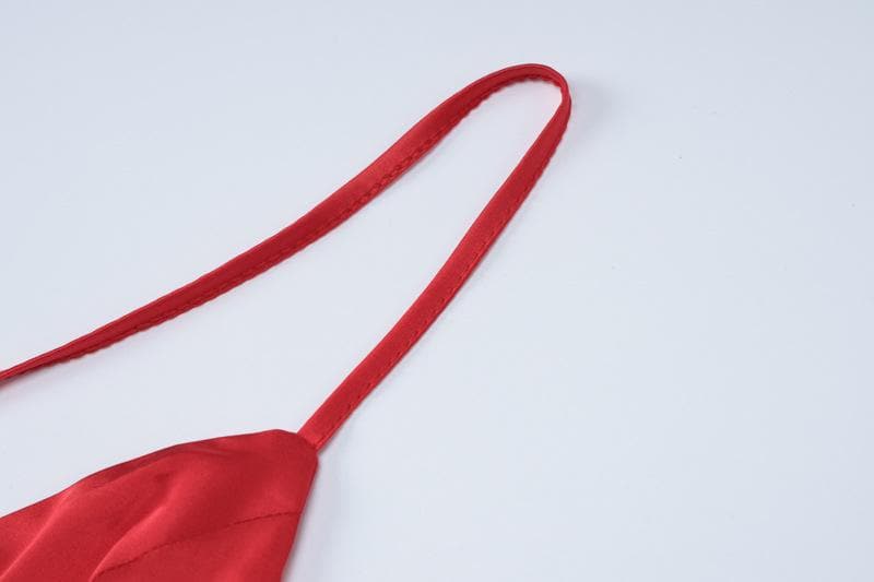 Satin Cross Back V Neck Spaghetti Strap High Slit Maxi Dress