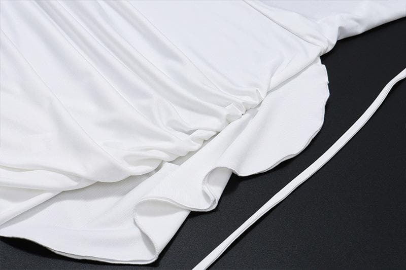 Cowl Neck Spaghetti Strap Ruched Side Drape Flower Choker Mini Dress