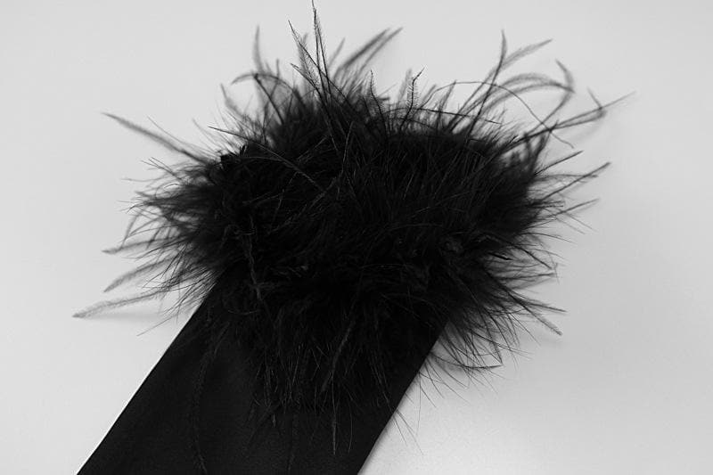 Strapless Feather Trim Opera Glove High Slit Tube Mini Dress