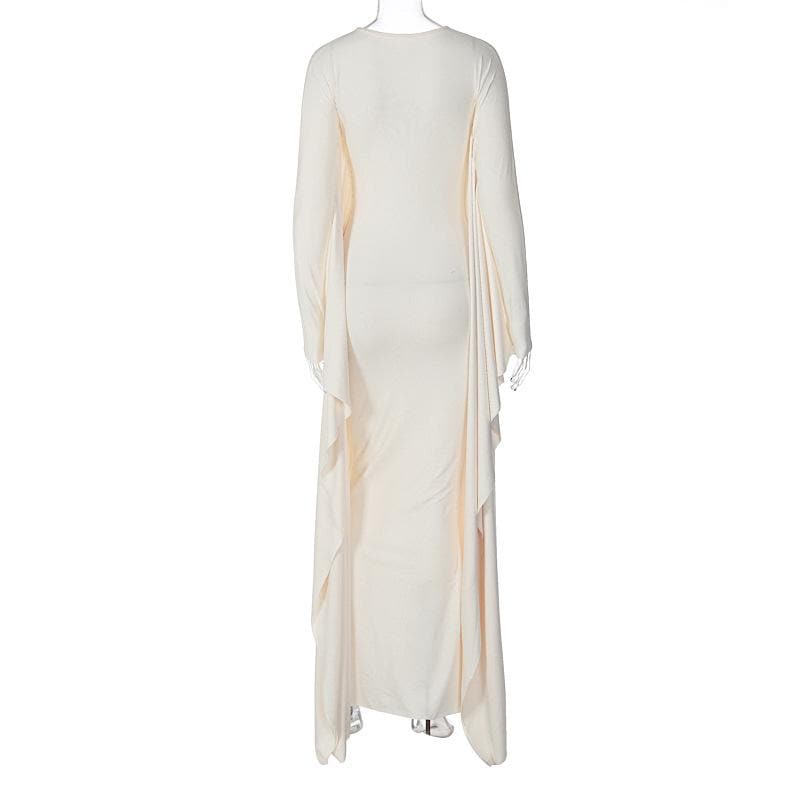 Long Sleeve Crew Neck Draped Side Panel Bodycon Maxi Dress