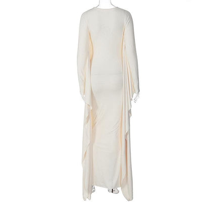Long Sleeve Crew Neck Draped Side Panel Bodycon Maxi Dress