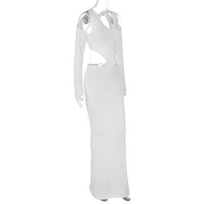 U-Neck Cutout Glove Sleeve Hollow Out Maxi Dress