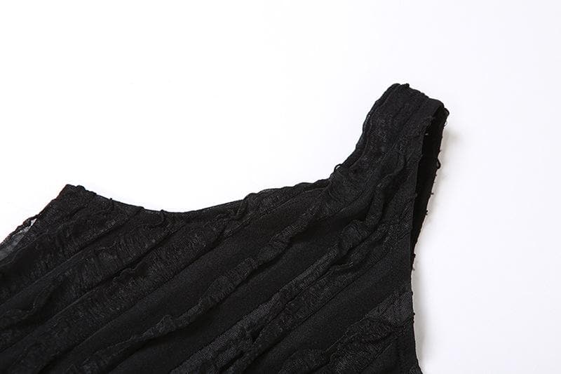 One Shoulder Vertical Ruffle Lettuce Edge Sheer Bodycon Dress