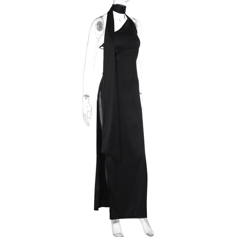 Halter Choker Neck Scarf Drape Column Bodycon Maxi Gown