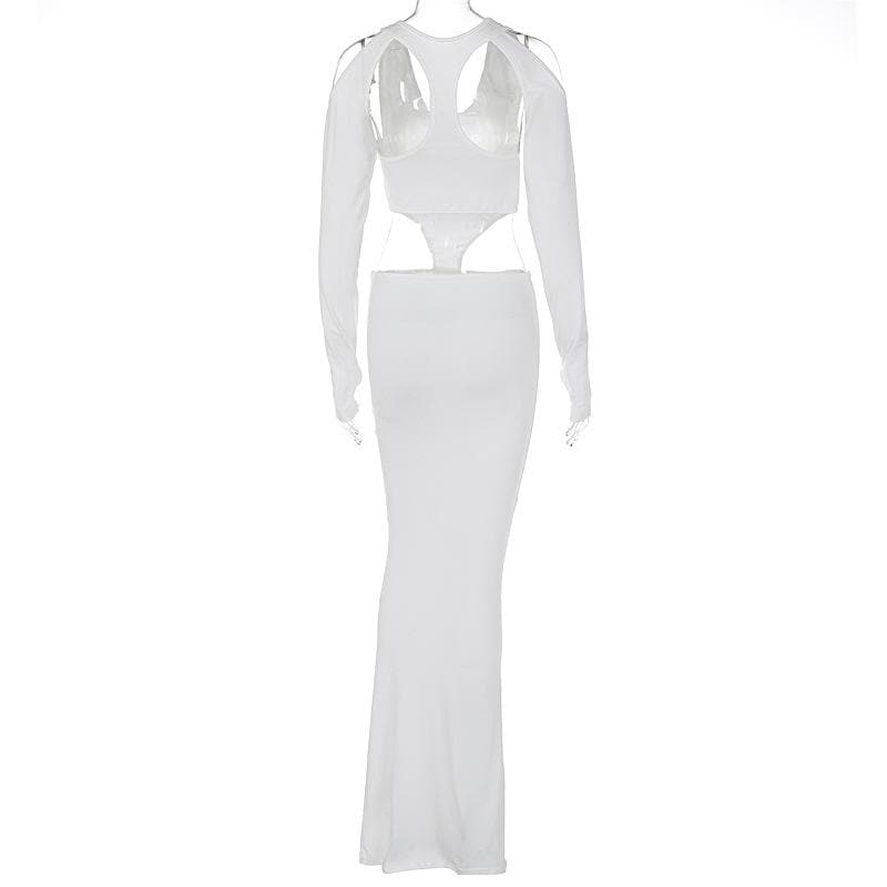 U-Neck Cutout Glove Sleeve Hollow Out Maxi Dress